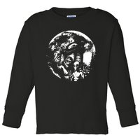 Funny Bigfoot Sasquatch Alien Loch Ness Full Moon Selfie Toddler Long Sleeve Shirt