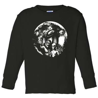 Funny Bigfoot Sasquatch Alien Loch Ness Full Moon Selfie Toddler Long Sleeve Shirt