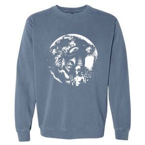 Funny Bigfoot Sasquatch Alien Loch Ness Full Moon Selfie Garment-Dyed Sweatshirt