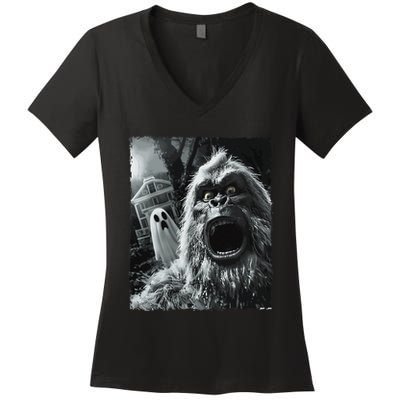 Funny Bigfoot Sasquatch Halloween Gift Women's V-Neck T-Shirt