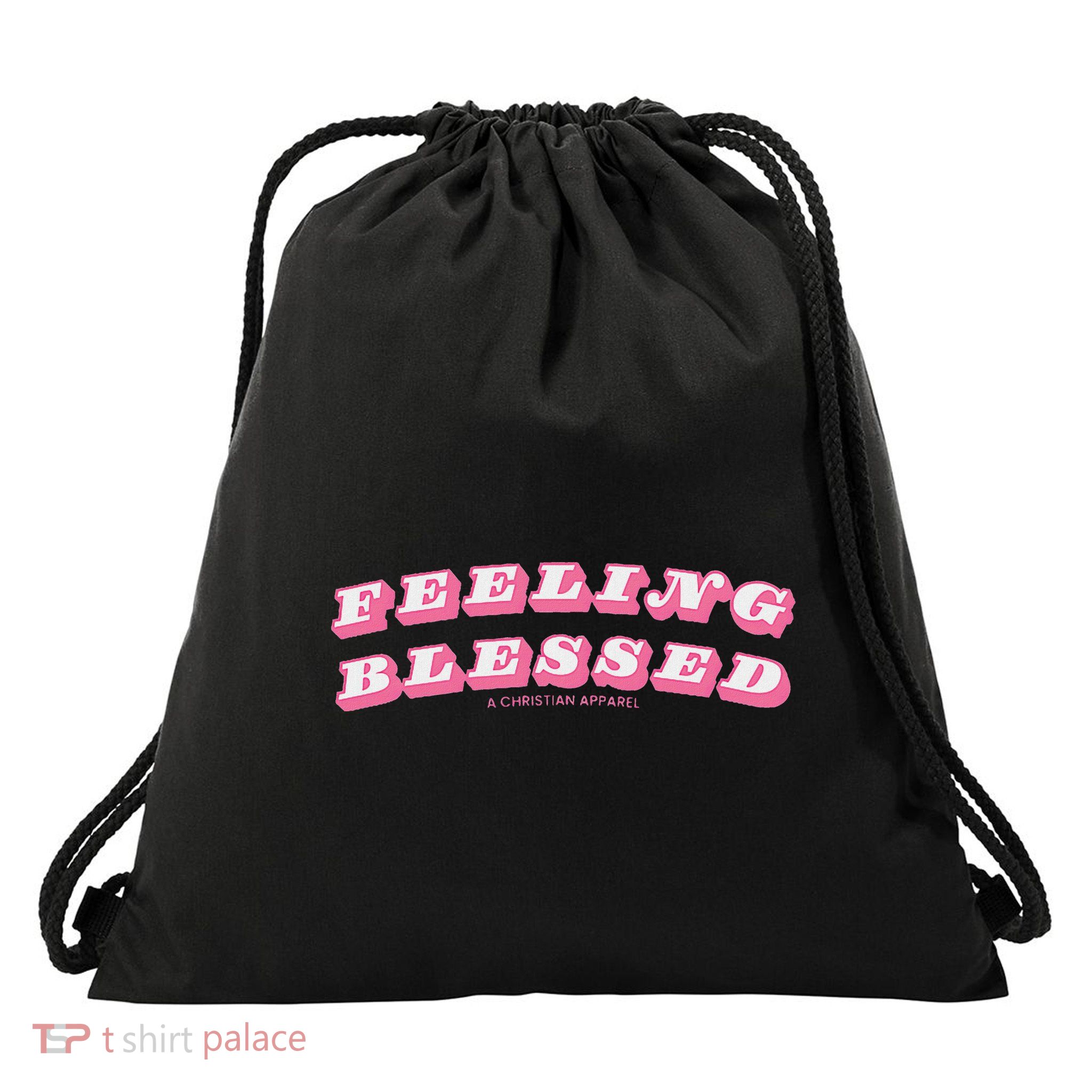 Feeling Blessed Subtle Christian Minimal Drawstring Bag