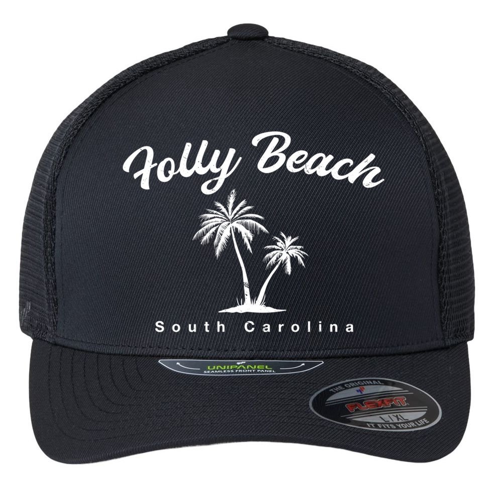 Folly Beach South Carolina Summer Sc Tropical Charleston Gift Flexfit Unipanel Trucker Cap