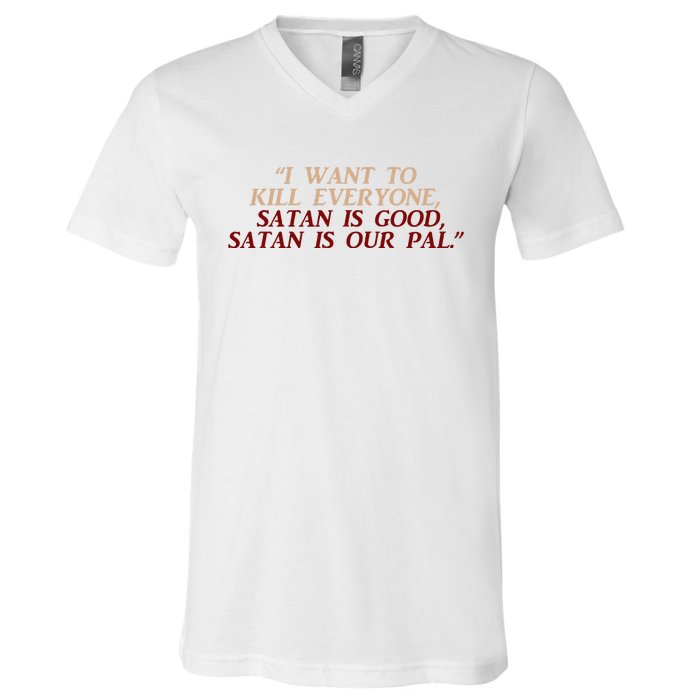 Funny Burbs Satan Chant By The Klopek V-Neck T-Shirt