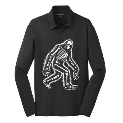 Funny Bigfoot Sasquatch Halloween Skeleton Silk Touch Performance Long Sleeve Polo