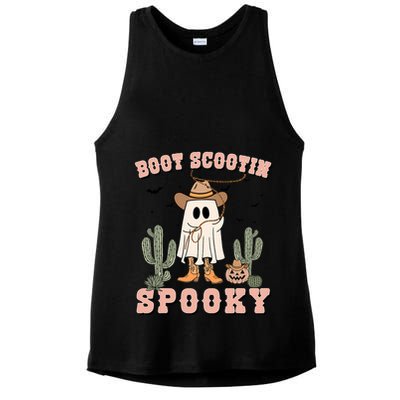 Funny Boot Scootin Spooky Cowboy Ghost Halloween Ladies PosiCharge Tri-Blend Wicking Tank