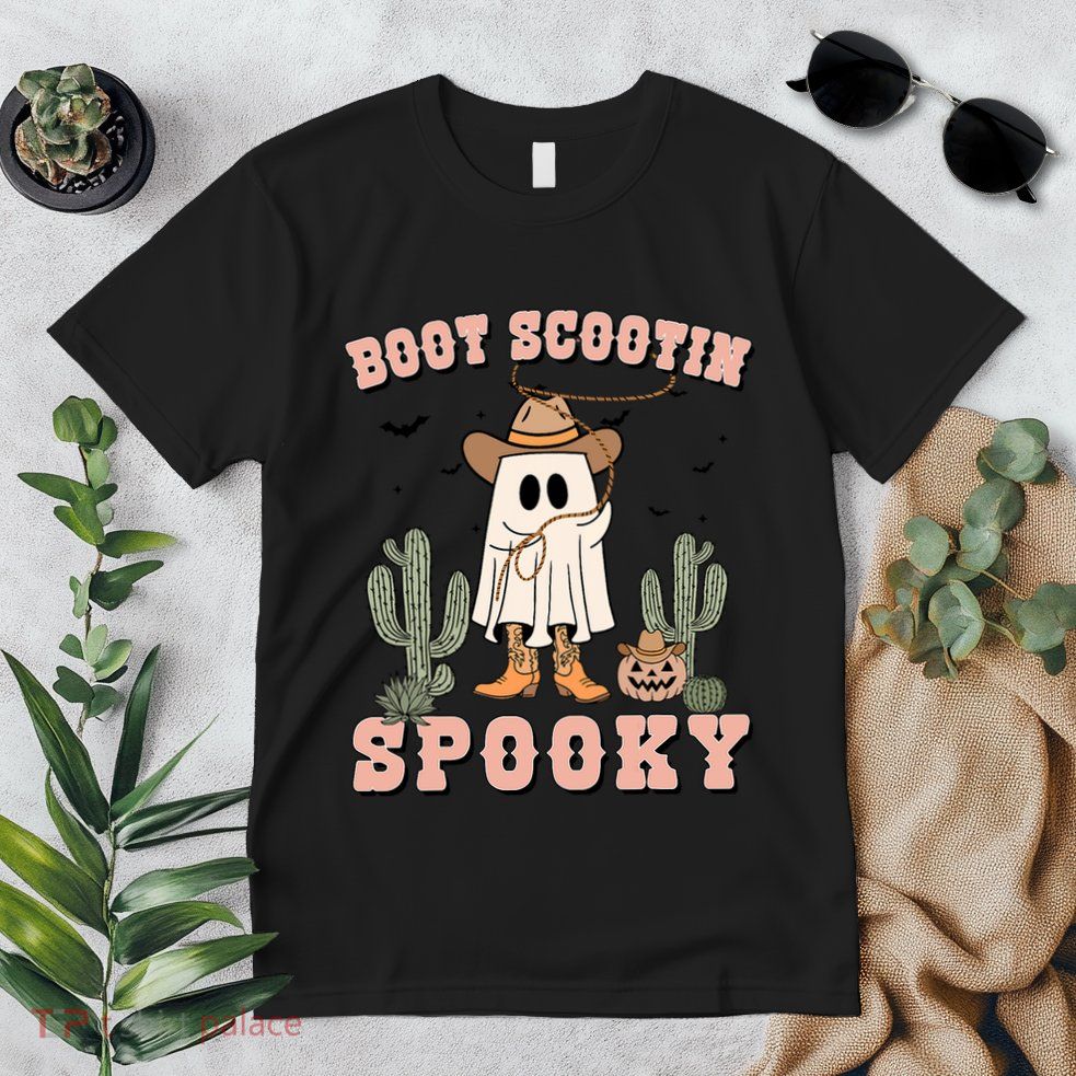 Funny Boot Scootin Spooky Cowboy Ghost Halloween Premium T-Shirt