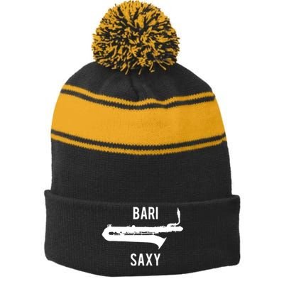 Funny Baritone Saxophone Shirts For Bari Saxophonist Stripe Pom Pom Beanie