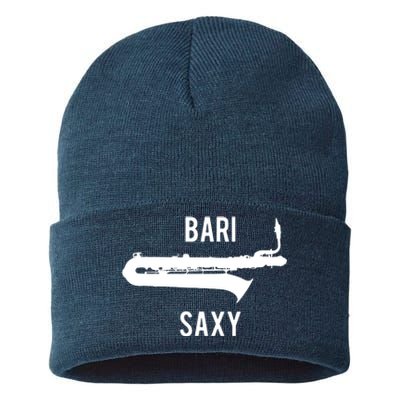 Funny Baritone Saxophone Shirts For Bari Saxophonist Sustainable Knit Beanie