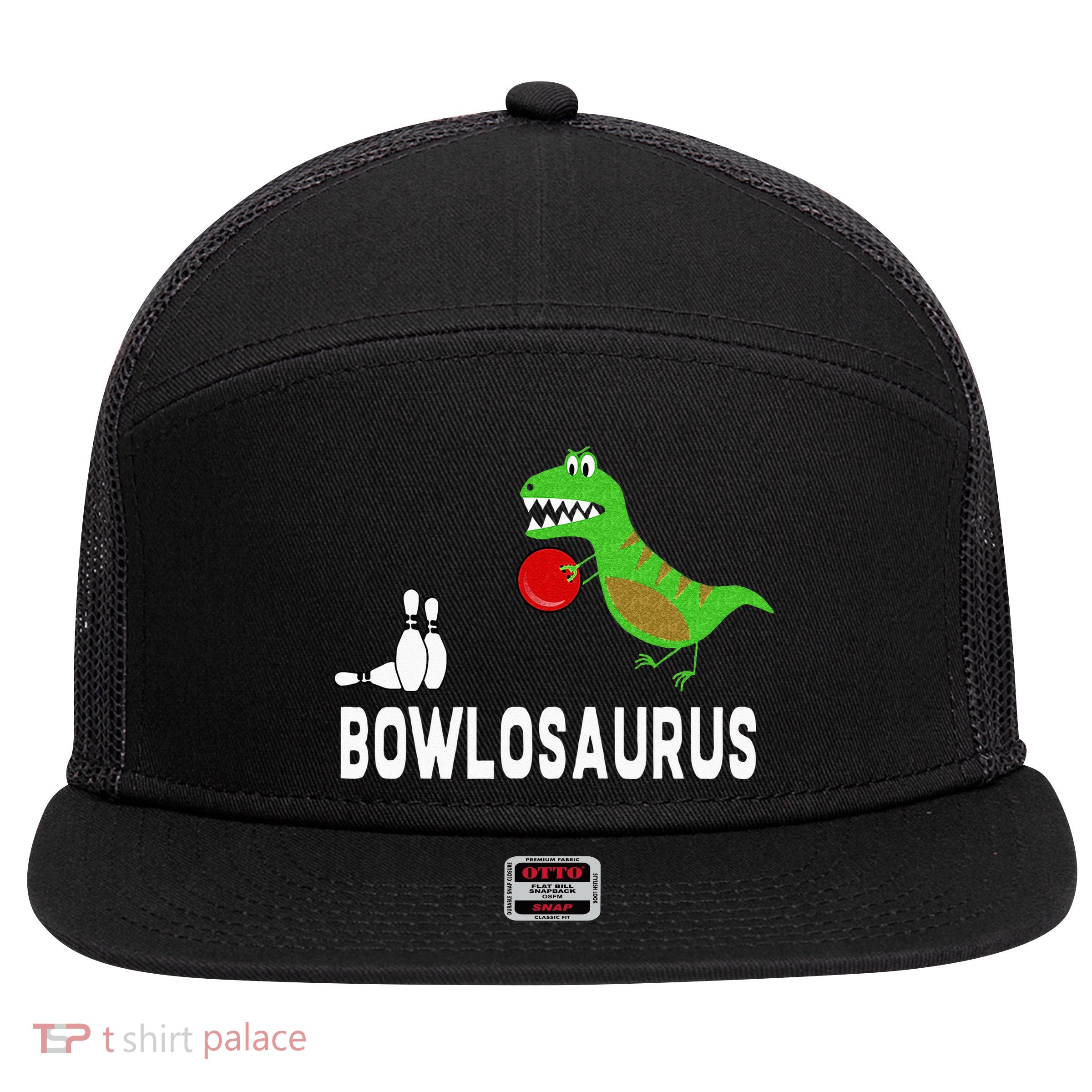 Funny Bowling S Dinosaur Bowler Dino Gift Idea 7 Panel Mesh Trucker Snapback Hat