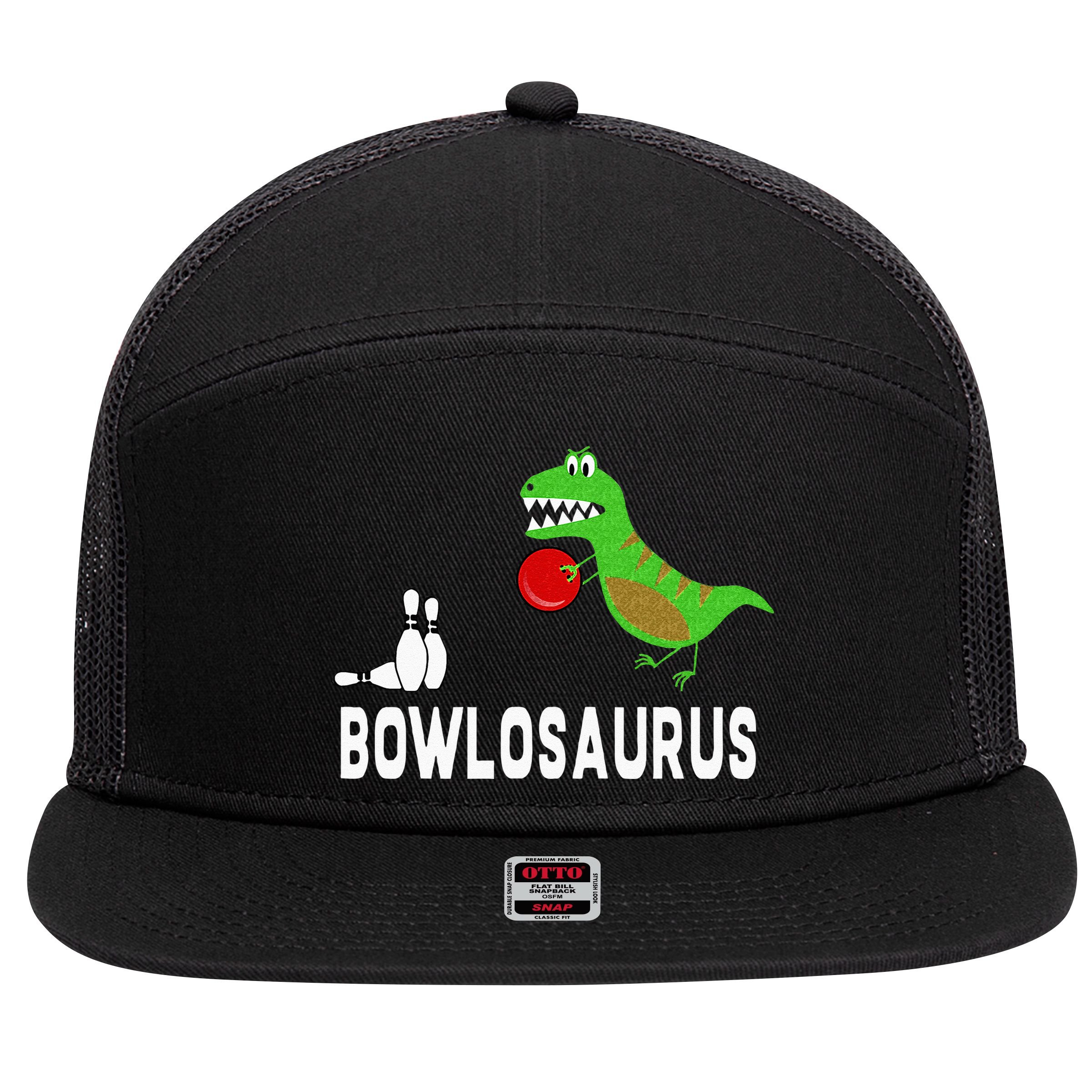 Funny Bowling S Dinosaur Bowler Dino Gift Idea 7 Panel Mesh Trucker Snapback Hat