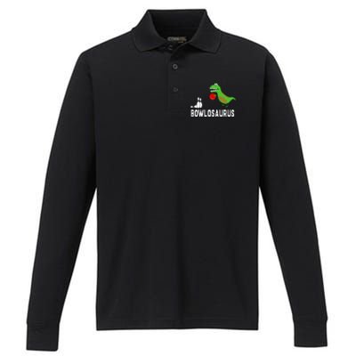 Funny Bowling S Dinosaur Bowler Dino Gift Idea Performance Long Sleeve Polo