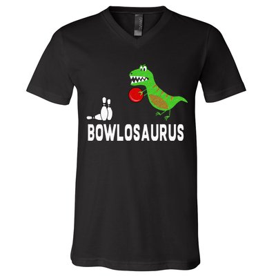 Funny Bowling S Dinosaur Bowler Dino Gift Idea V-Neck T-Shirt