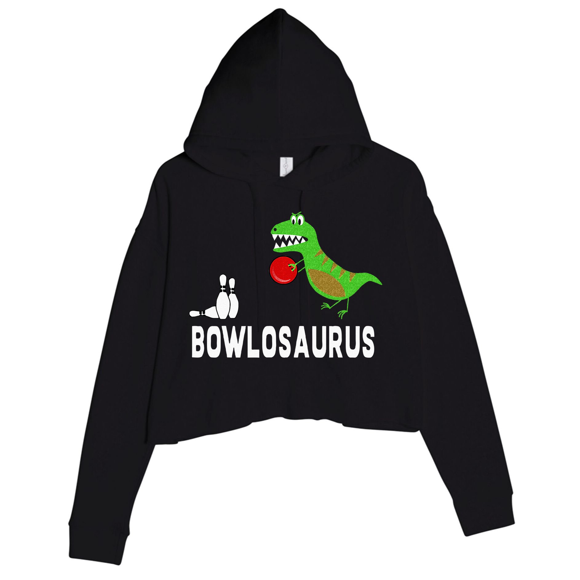 Funny Bowling S Dinosaur Bowler Dino Gift Idea Crop Fleece Hoodie