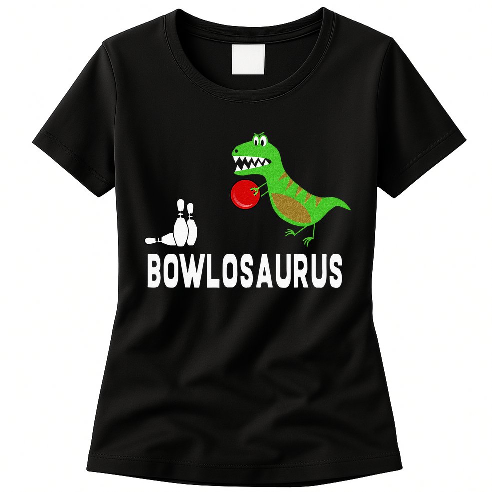 Funny Bowling S Dinosaur Bowler Dino Gift Idea Womens T-Shirt