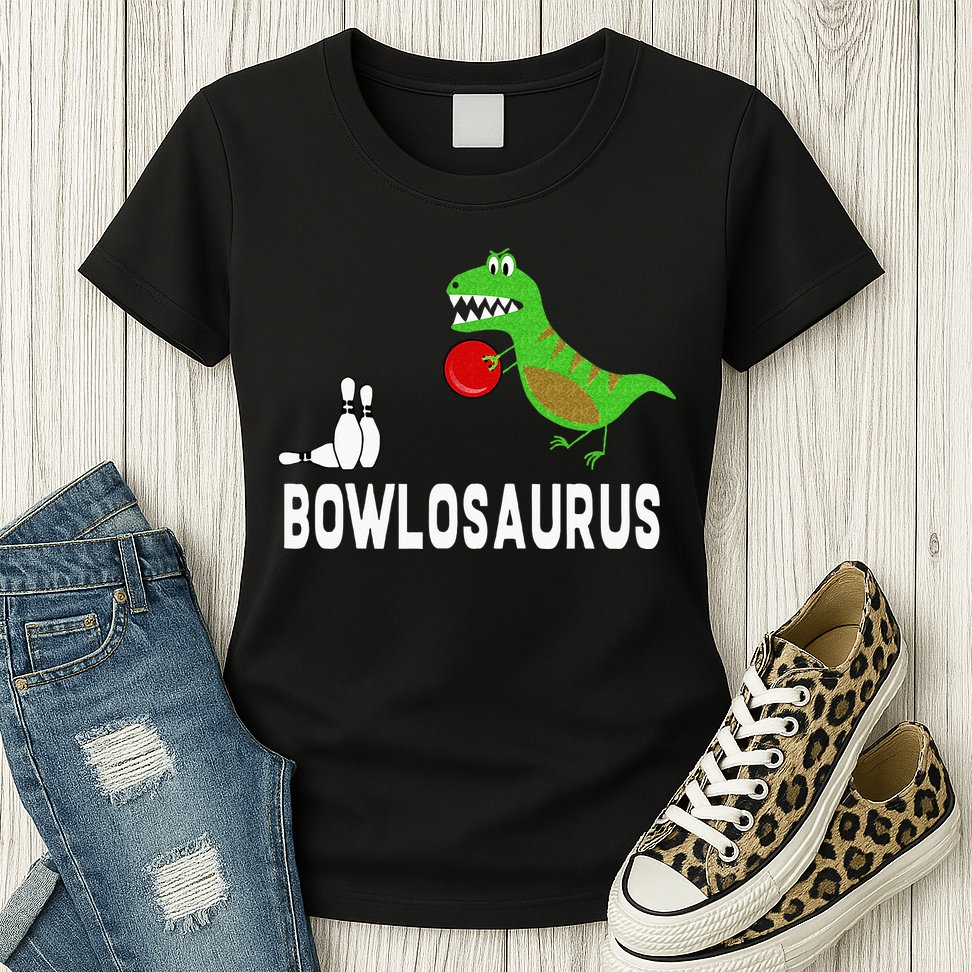 Funny Bowling S Dinosaur Bowler Dino Gift Idea Womens T-Shirt