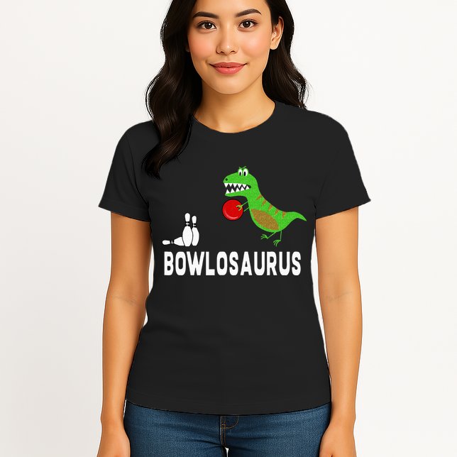 Funny Bowling S Dinosaur Bowler Dino Gift Idea Womens T-Shirt