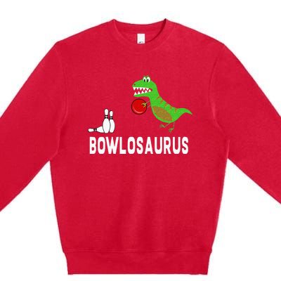 Funny Bowling S Dinosaur Bowler Dino Gift Idea Premium Crewneck Sweatshirt