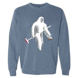 Funny Bigfoot Sasquatch Curling Cute Winter Gift Garment-Dyed Sweatshirt