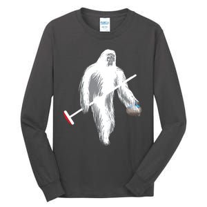 Funny Bigfoot Sasquatch Curling Cute Winter Gift Tall Long Sleeve T-Shirt