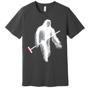 Funny Bigfoot Sasquatch Curling Cute Winter Gift Premium T-Shirt