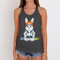 funnt Bunny Spring Easter Egg Hunt Easter Women's Knotted Racerback Tank