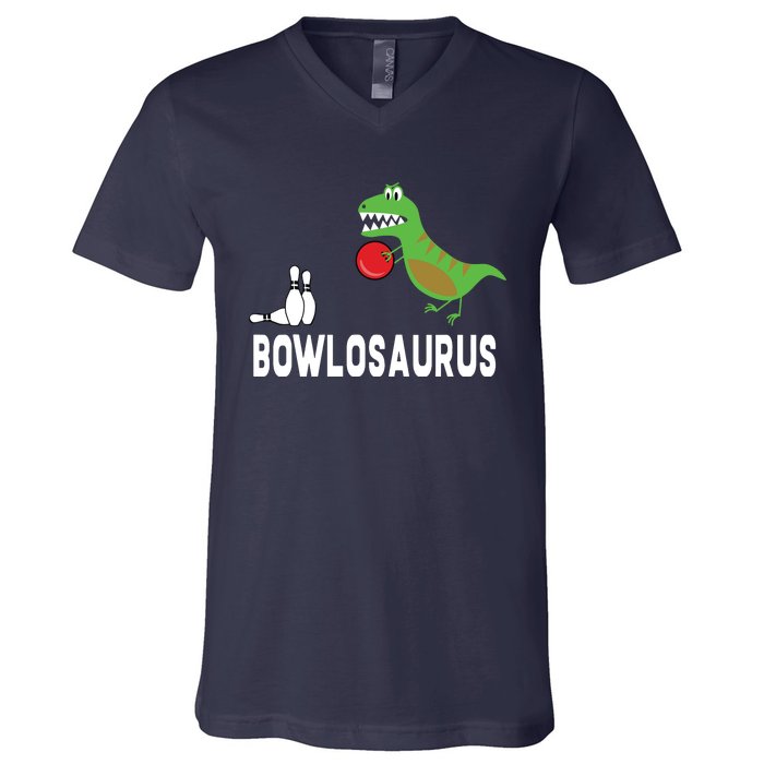 Funny Bowling Shirts Dinosaur Bowler Dino Gift Idea V-Neck T-Shirt