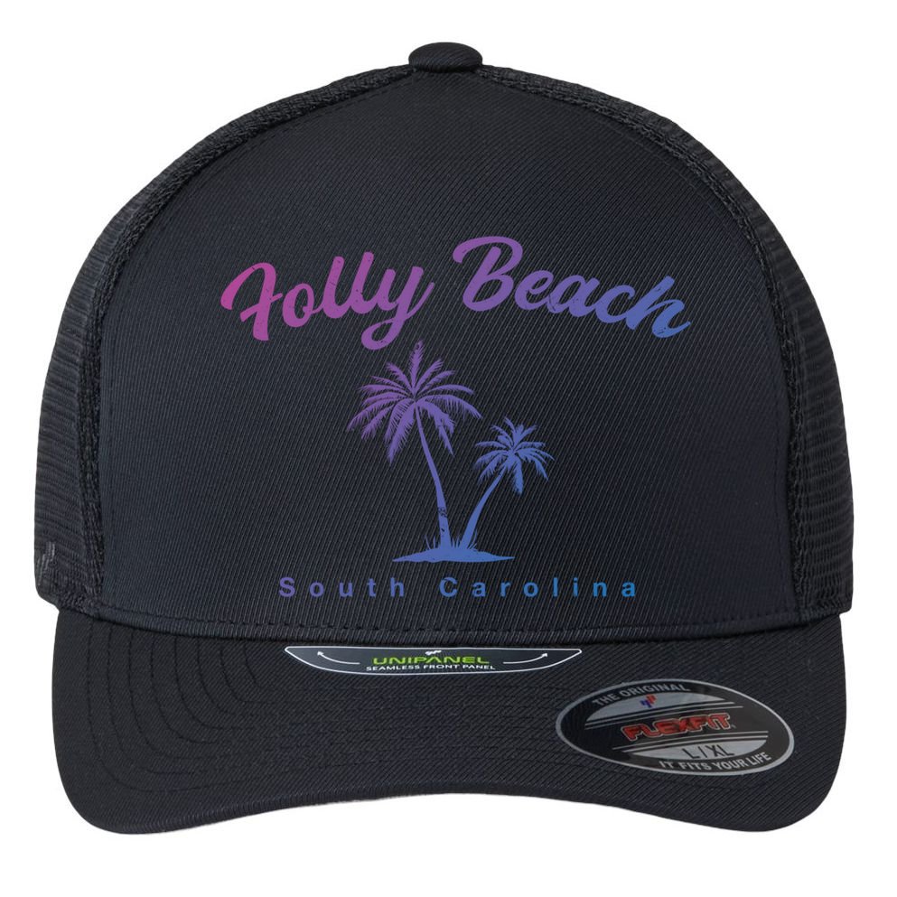 Folly Beach South Carolina Summer Sc Tropical Charleston Gift Flexfit Unipanel Trucker Cap