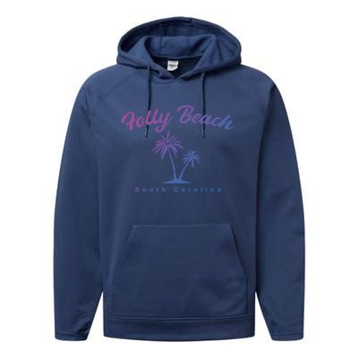 Folly Beach South Carolina Summer Sc Tropical Charleston Gift Performance Fleece Hoodie