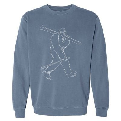 Funny Bigfoot Skiing Silhouette For Winter Ski Season Gift Garment-Dyed Sweatshirt