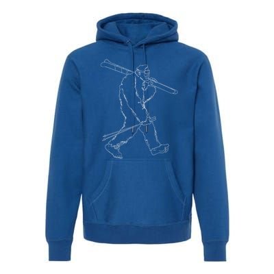 Funny Bigfoot Skiing Silhouette For Winter Ski Season Gift Premium Hoodie