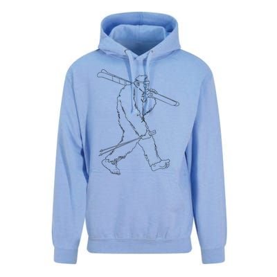 Funny Bigfoot Skiing Silhouette For Winter Ski Season Gift Unisex Surf Hoodie