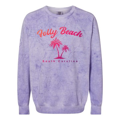 Folly Beach South Carolina Summer Sc Tropical Charleston Gift Colorblast Crewneck Sweatshirt