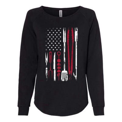 Funny Barbecue Smoke US Flag July 4th Of BBQ Tools Grilling Womens California Wash Sweatshirt