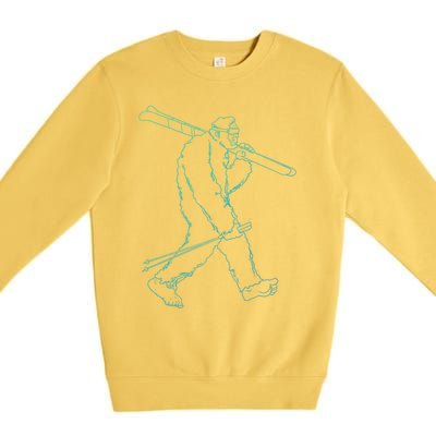 Funny Bigfoot Skiing Silhouette For Winter Ski Season Gift Premium Crewneck Sweatshirt