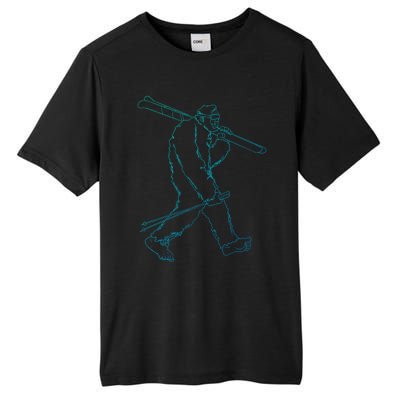 Funny Bigfoot Skiing Silhouette For Winter Ski Season Gift Tall Fusion ChromaSoft Performance T-Shirt