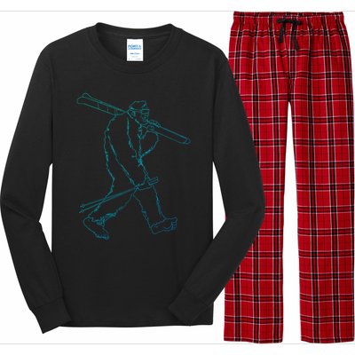 Funny Bigfoot Skiing Silhouette For Winter Ski Season Gift Long Sleeve Pajama Set