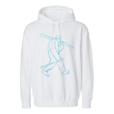 Funny Bigfoot Skiing Silhouette For Winter Ski Season Gift Garment-Dyed Fleece Hoodie