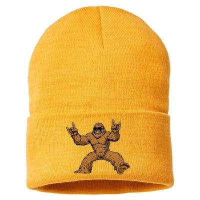 Funny Bigfoot Sasquatch Graphic Rock On Sustainable Knit Beanie