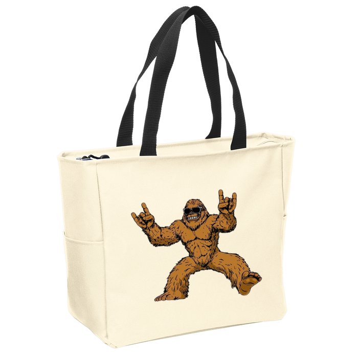 Funny Bigfoot Sasquatch Graphic Rock On Zip Tote Bag