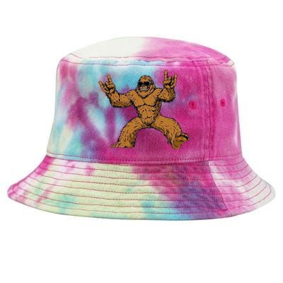 Funny Bigfoot Sasquatch Graphic Rock On Tie-Dyed Bucket Hat