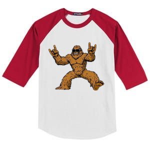 Funny Bigfoot Sasquatch Graphic Rock On Kids Colorblock Raglan Jersey