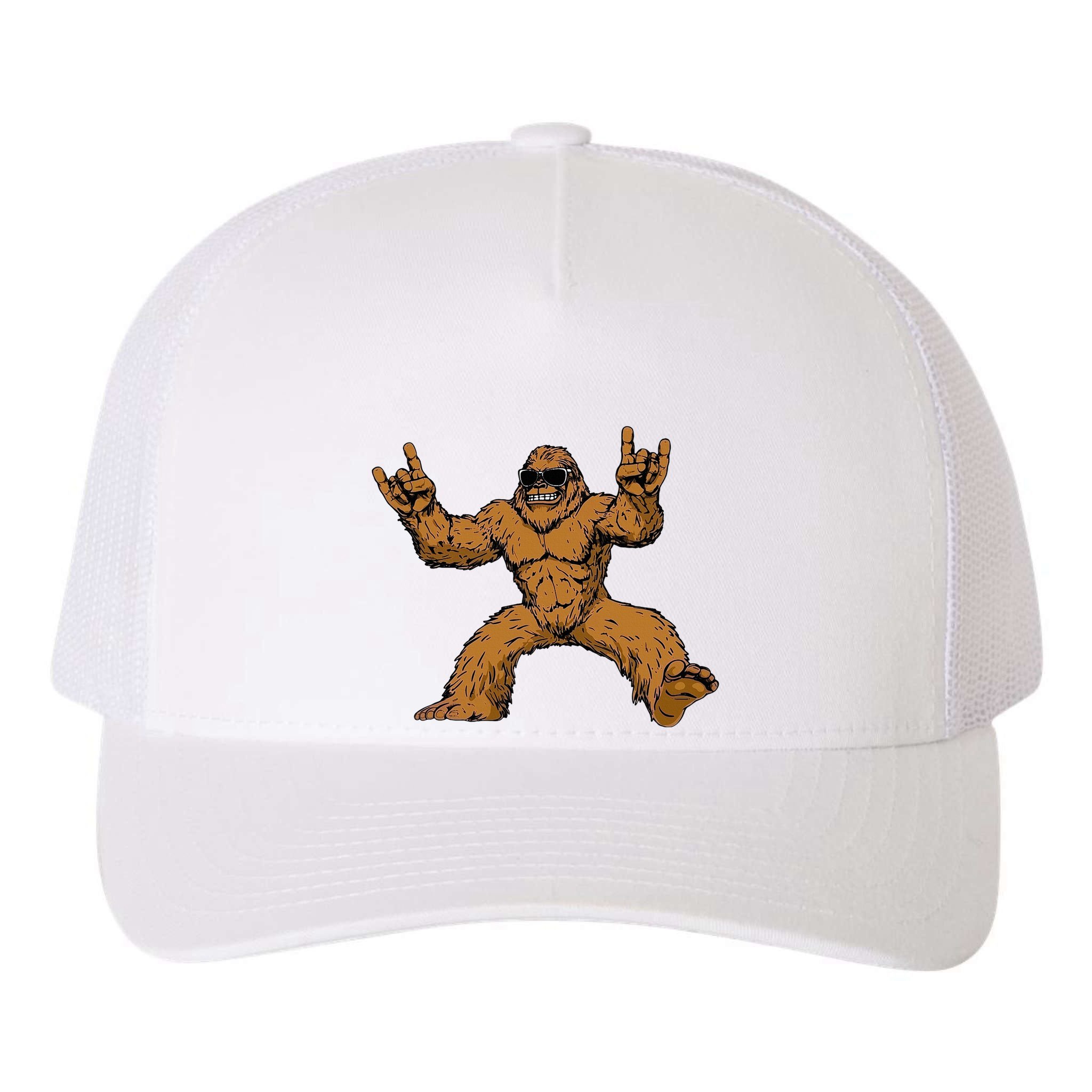 Funny Bigfoot Sasquatch Graphic Rock On Yupoong Adult 5-Panel Trucker Hat