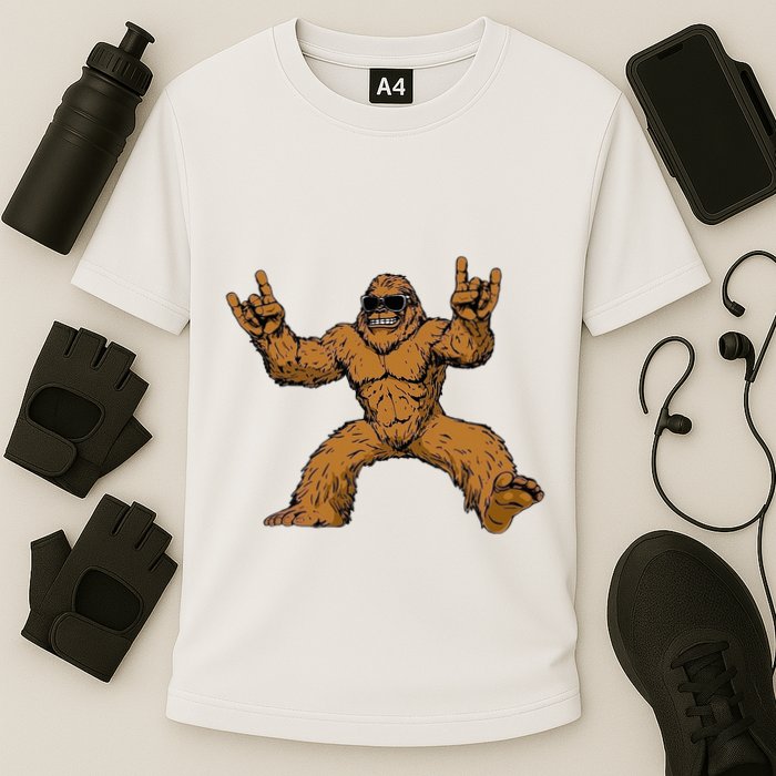 Funny Bigfoot Sasquatch Graphic Rock On Cooling Performance Crew T-Shirt