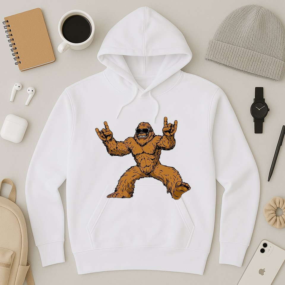 Funny Bigfoot Sasquatch Graphic Rock On Hoodie