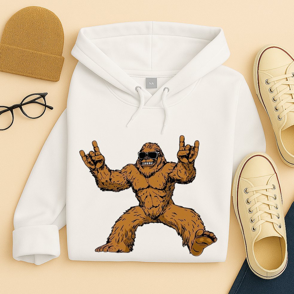 Funny Bigfoot Sasquatch Graphic Rock On Hoodie