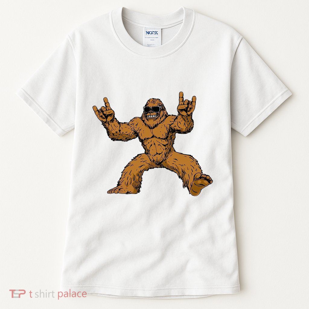 Funny Bigfoot Sasquatch Graphic Rock On Tall T-Shirt
