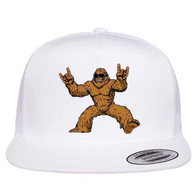 Funny Bigfoot Sasquatch Graphic Rock On Flat Bill Trucker Hat