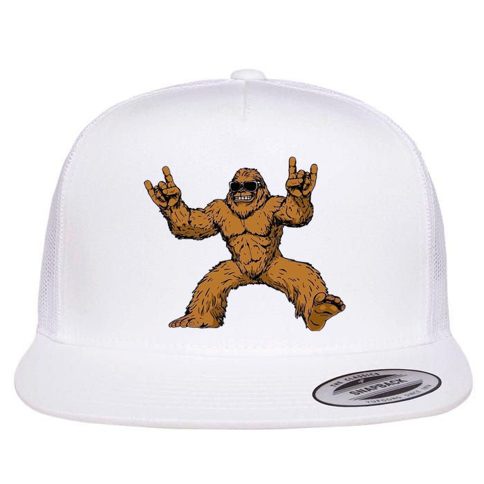 Funny Bigfoot Sasquatch Graphic Rock On Flat Bill Trucker Hat