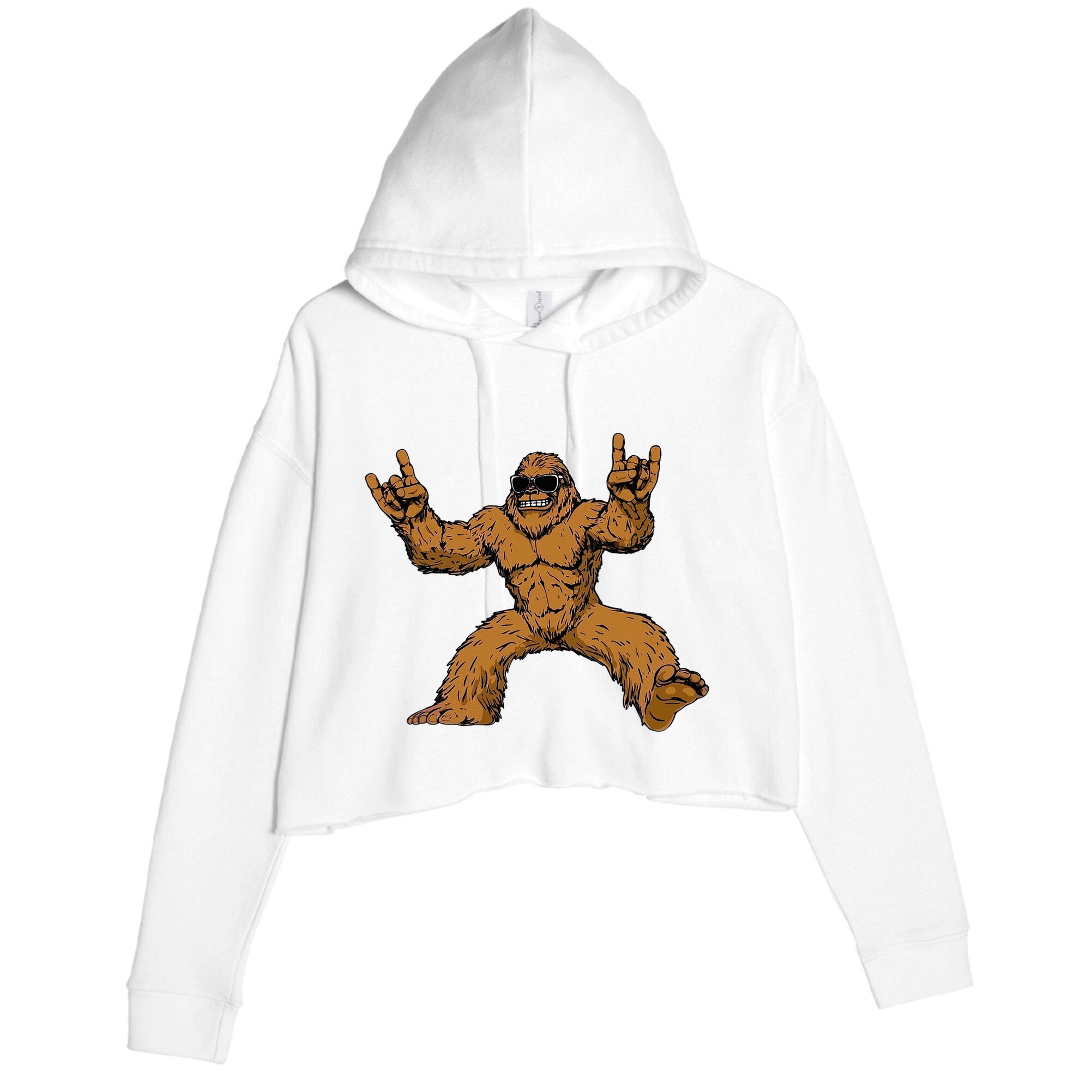 Funny Bigfoot Sasquatch Graphic Rock On Crop Fleece Hoodie
