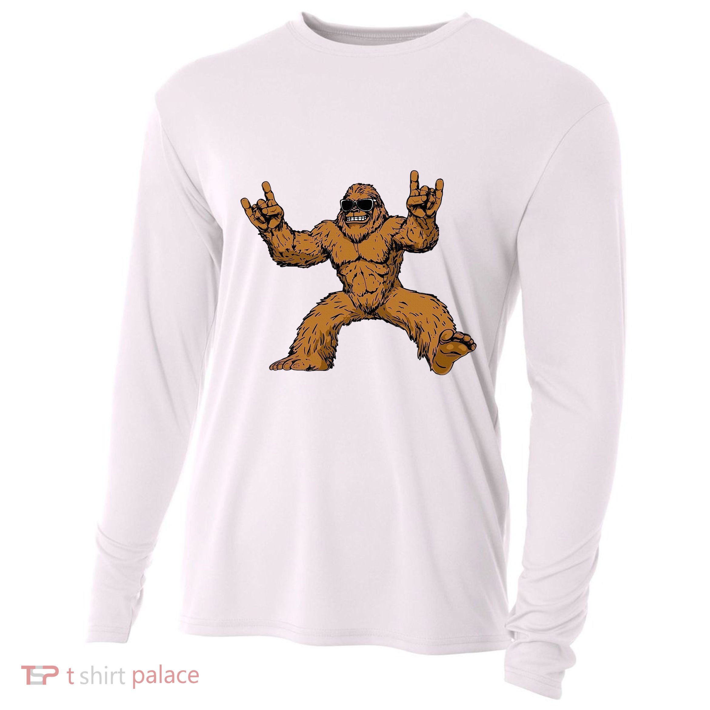 Funny Bigfoot Sasquatch Graphic Rock On Cooling Performance Long Sleeve Crew